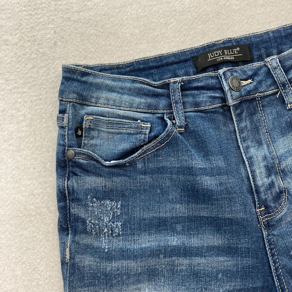 Judy Blue Jeans Women's 7/28 Skinny Fit Medium Blue Stretch Denim Distressed - Picture 4 of 14